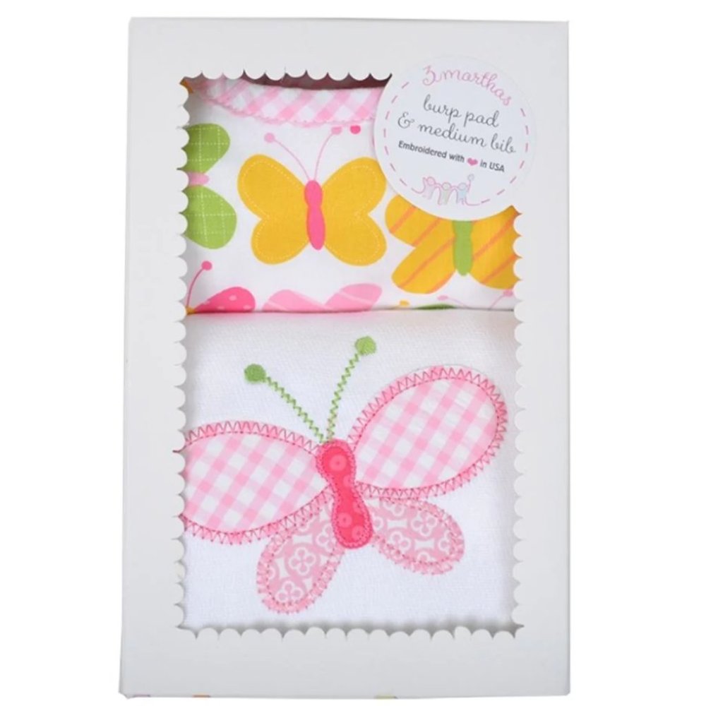 3 Marthas Burp Pad & Bib Gift Set, Butterfly - BRAND NEW